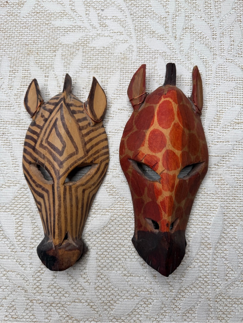 Handcarved Zebra & Giraffe Wood Wall Masks - Set of 2